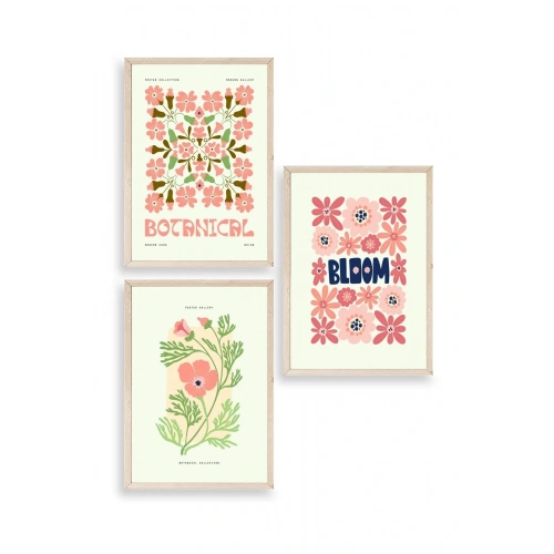 Botanik Üçlü Ahşap Çerçeveli Tablo 23 x 30