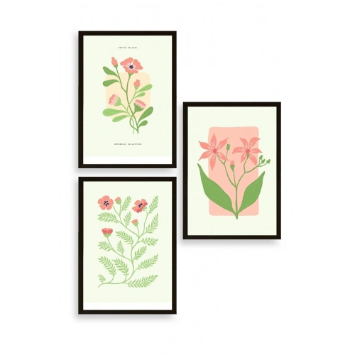 Botanik Üçlü Ahşap Çerçeveli Tablo 23 x 30