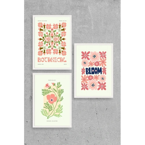 Botanik Üçlü Ahşap Çerçeveli Tablo 23 x 30