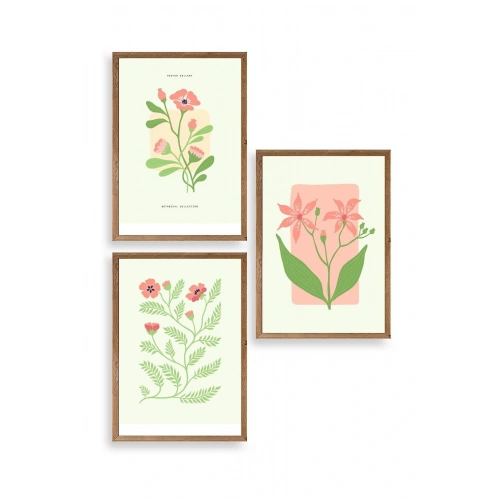 Botanik Üçlü Ahşap Çerçeveli Tablo 23 x 30