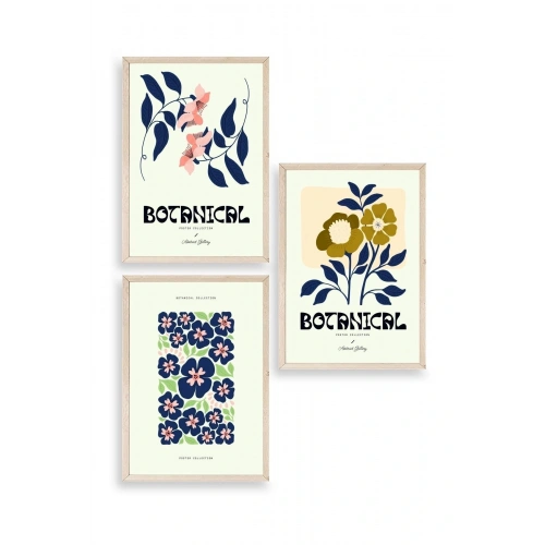 Botanik Üçlü Ahşap Çerçeveli Tablo 40 x 60