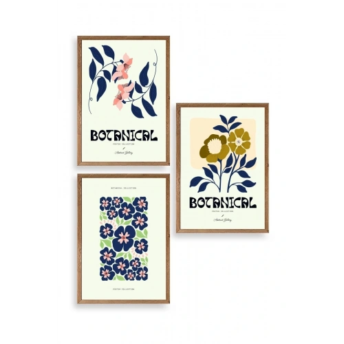 Botanik Üçlü Ahşap Çerçeveli Tablo 50 x 70