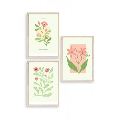 Botanik Üçlü Ahşap Çerçeveli Tablo 50 x 70