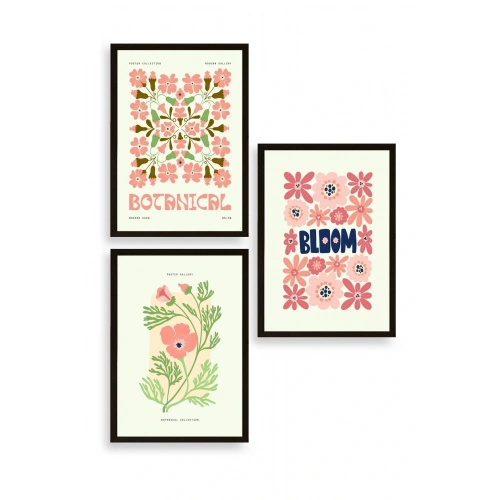 Botanik Üçlü Ahşap Çerçeveli Tablo 50 x 70