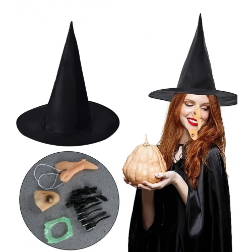 Cadı Kostüm Seti - Cadı Şapkası, Cadı Tırnakları, Cadı Burnu, Cadı Çenesi, Cadı Dişi
