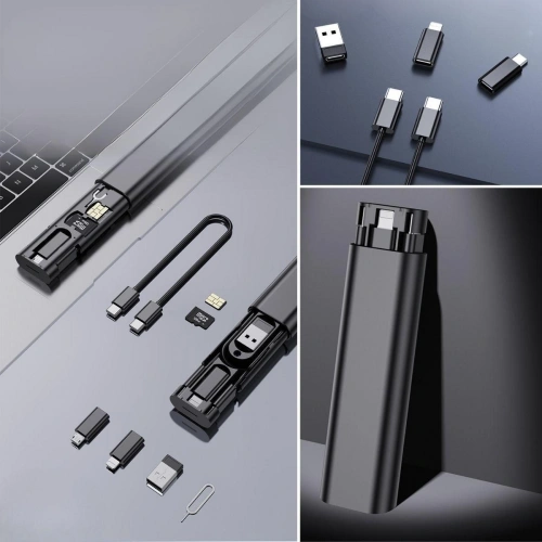 Pocket Type 60W Press Open Type-C, iPhone Charger, Micro USB Fast Charging Data Cable Set (5365)