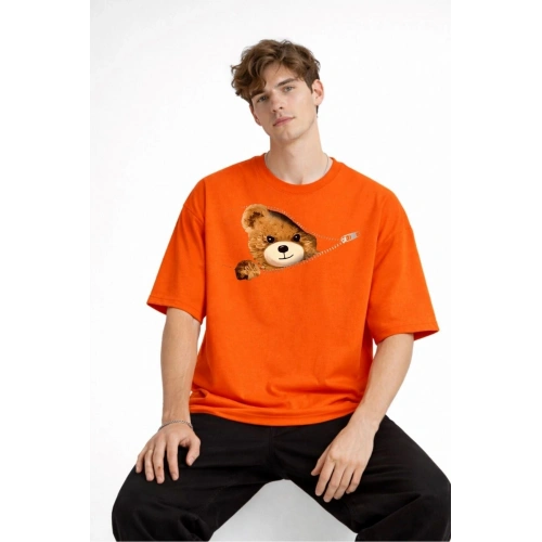 CH - Bear Baskılı Oversize Tişört TURUNCU