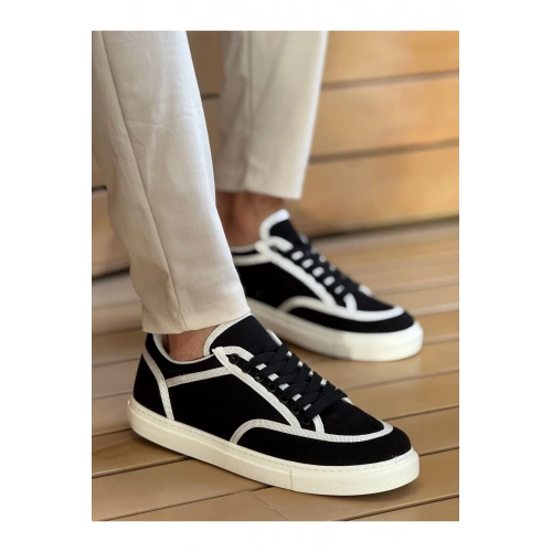 CH2505 - Keten Erkek Ayakkabı SİYAH - BEYAZ