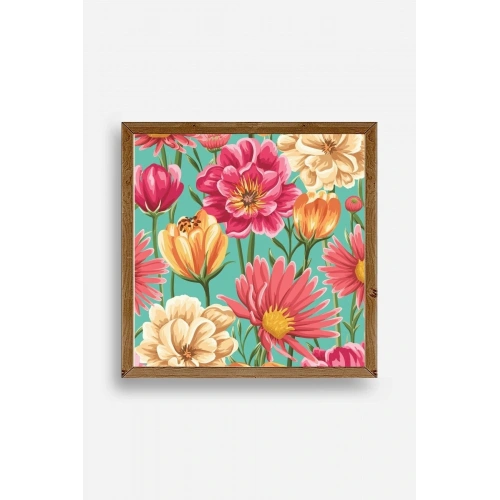 Çiçek Ahşap Çerçeveli Tablo 50 x 50