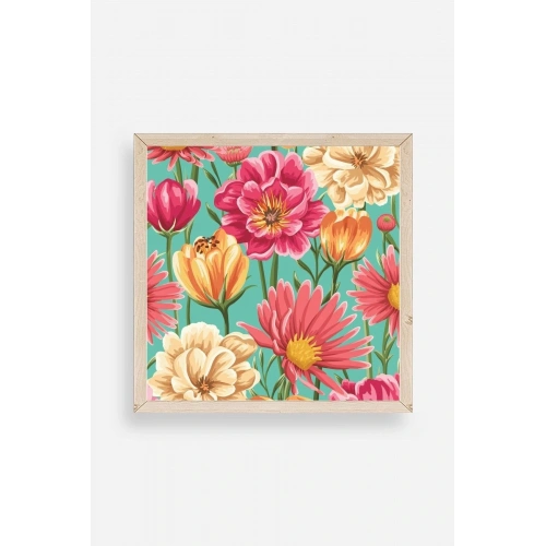 Çiçek Ahşap Çerçeveli Tablo 50 x 50