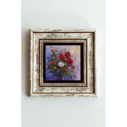 Çiçek Çerçeveli Taş Tablo , Çerçeveli Taş Duvar Dekoru-enkcrcvtbl-00203 20 cm