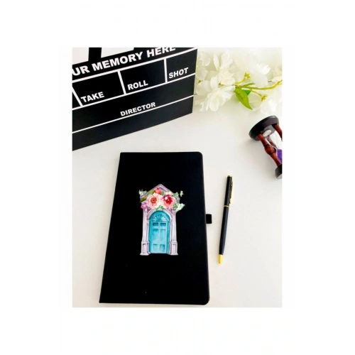 Çiçek Desenli Defter Kalem (siyah)