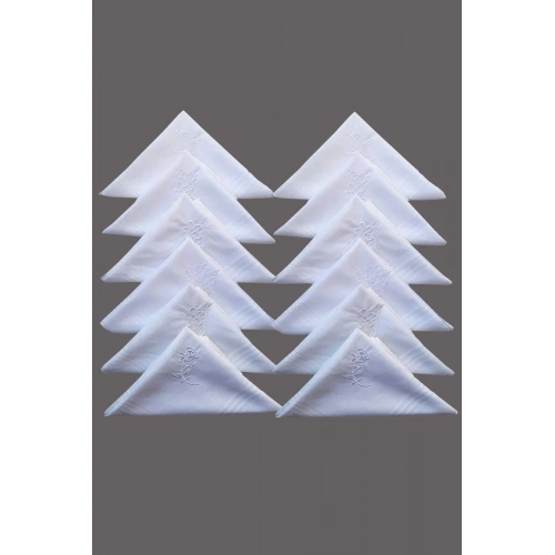 Embroidered Floral Ladies Hankie 12 Pieces 28x28 cm 100% Cotton