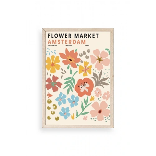 Çiçek Pazarı Ahşap Çerçeveli Tablo 17 x 23