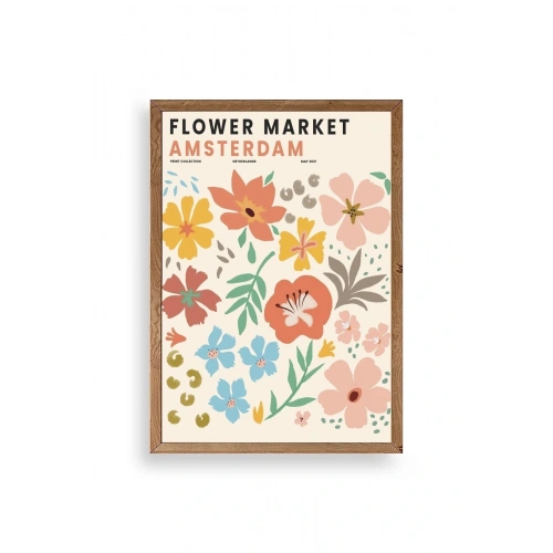 Çiçek Pazarı Ahşap Çerçeveli Tablo 23 x 30