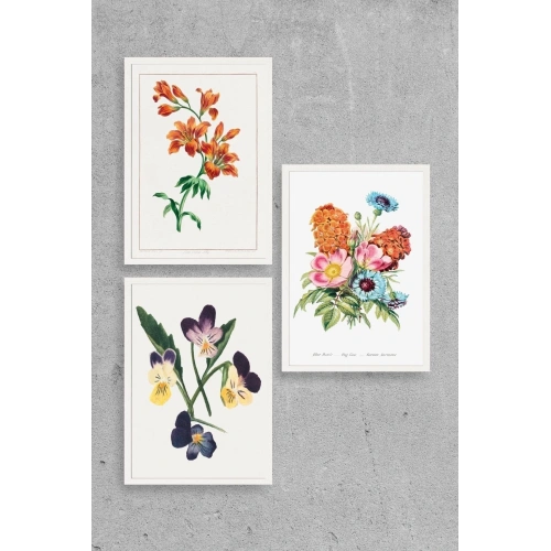 Çiçek Üçlü Ahşap Çerçeveli Tablo 23 x 30