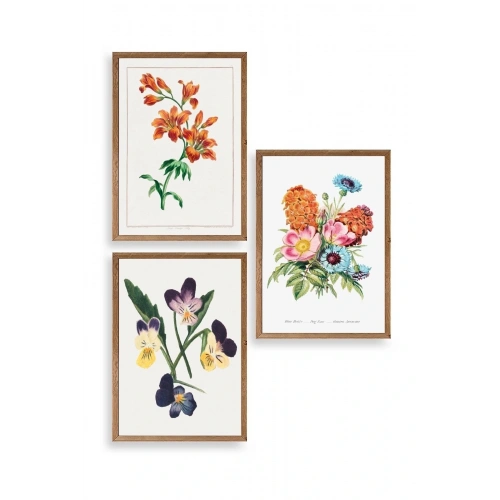 Çiçek Üçlü Ahşap Çerçeveli Tablo 23 x 30