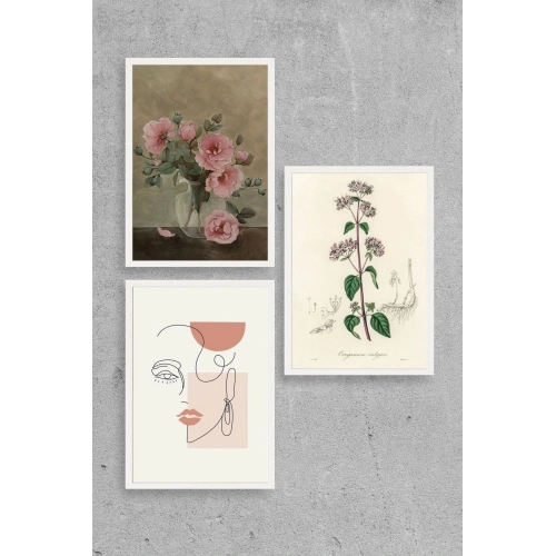 Çiçek Üçlü Ahşap Çerçeveli Tablo 50 x 70