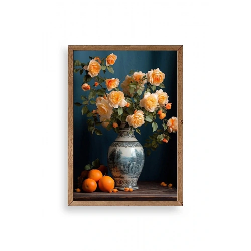 Çiçekli Vazo Ahşap Çerçeveli Tablo 17 x 23