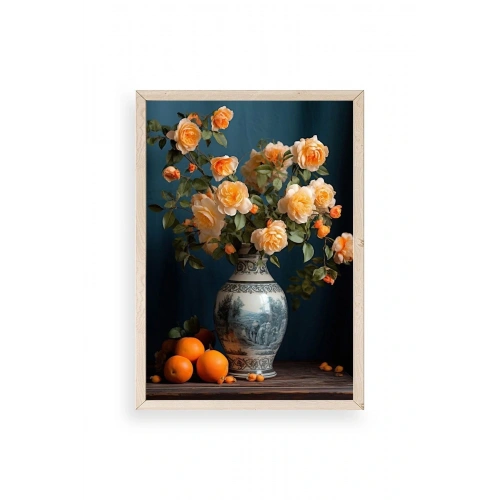 Çiçekli Vazo Ahşap Çerçeveli Tablo 50 x 70