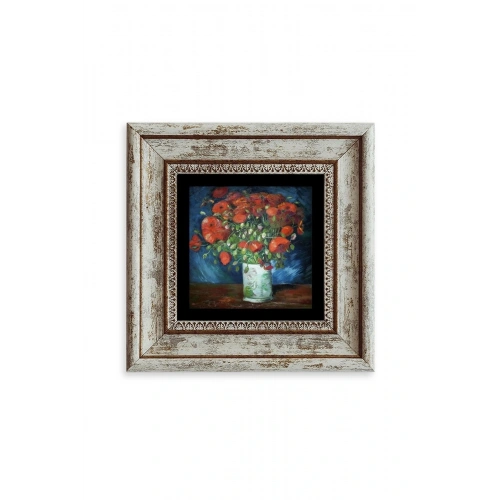 Çiçekli Vazo Çerçeveli Taş Tablo 20 cm