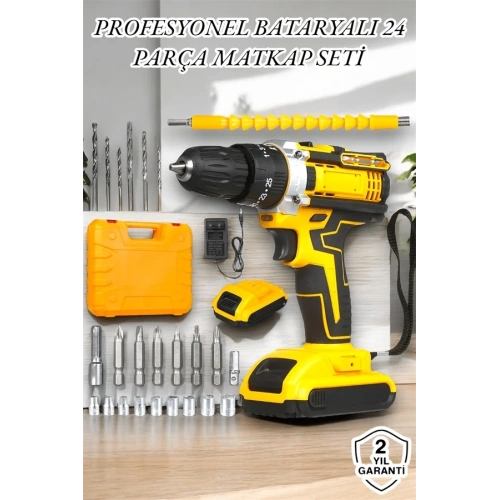 Çift Bataryalı Şarjlı Matkap Seti 24w Motor 24 Parça