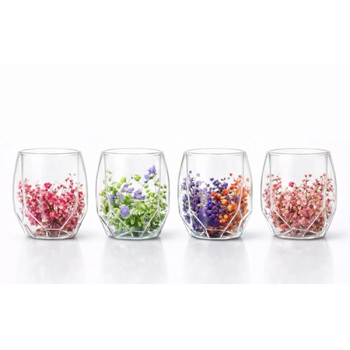 Çift Camlı Çiçekli Köşeli Bardak