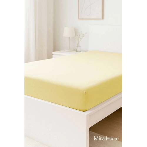 Çift Kişilik Düz Penye %100 Pamuklu Lastikli Çarşaf 160X200 Newsheet Sarı