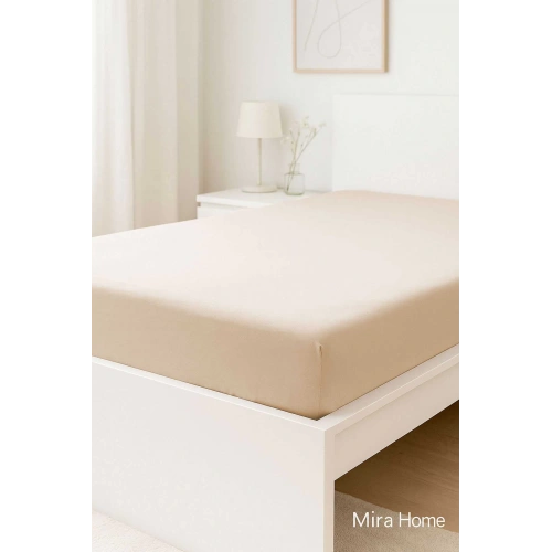 Çift Kişilik Düz Penye  %100 Pamuklu Lastikli Çarşaf 180X200 Newsheet Bej