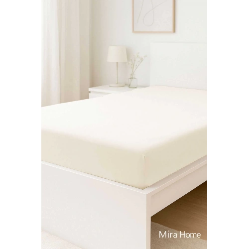 Çift Kişilik Düz Penye  %100 Pamuklu Lastikli Çarşaf 200X200 Cm Battal  Boy Newsheet Ekru