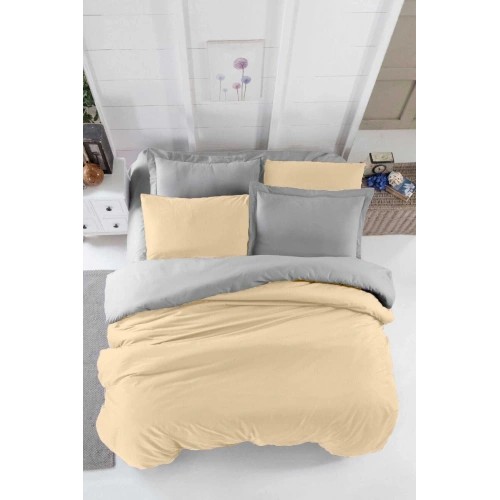 Double Bed Fitted Sheet Duvet Cover Set Cotton Four Season Beige Grey