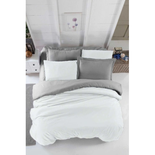 Double Bed Fitted Sheet Duvet Cover Set Cotton Four Season White Grey