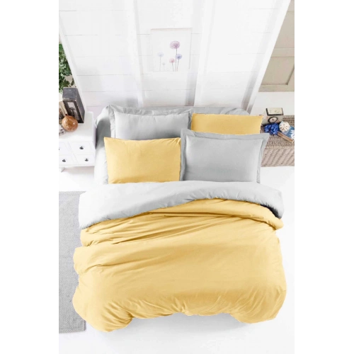 Double Bed Fitted Sheet Duvet Set Cotton Four Season Mustard Grey