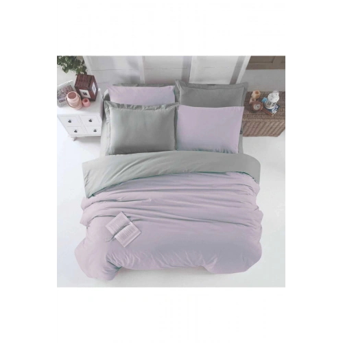 Double Bed Fitted Sheet Duvet Cover Set Cotton Four Season Lilac Grey