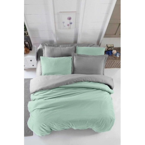 Double Bed Fitted Sheet Duvet Cover Set Cotton Four Season Mint Gray