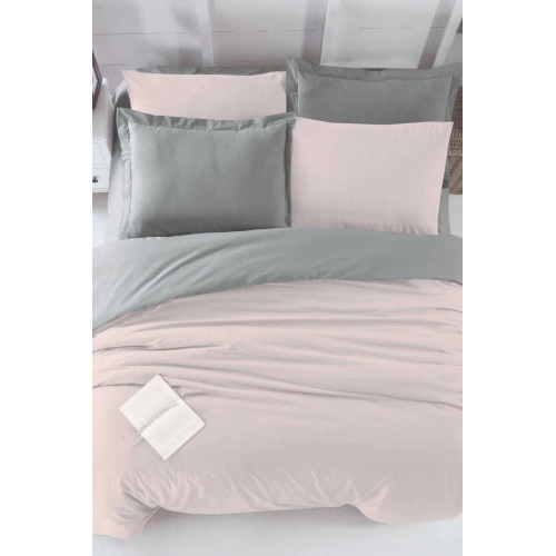 Double Bed Fitted Sheet Duvet Cover Set Cotton Four Season Powder Grey