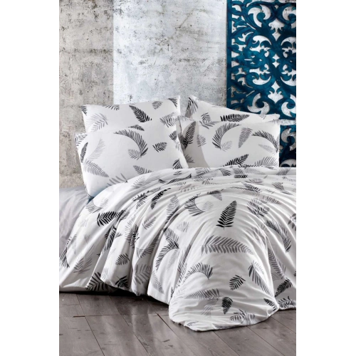 طقم غطاء لحاف قطني مزدوج مع شرشف رمادي لين الأوراق