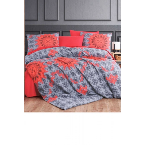 Double Bed Duvet Cover Set Cotton Asil Red