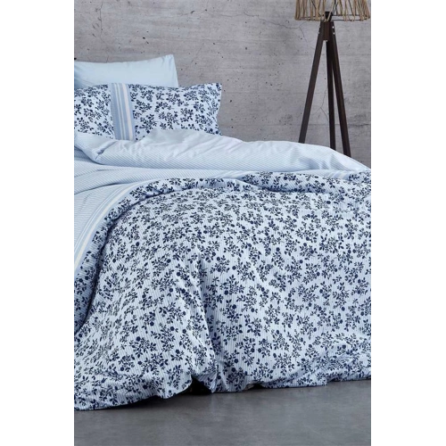 طقم مفروشات سرير مزدوج قطنية زرقاء بزهور الأحلام