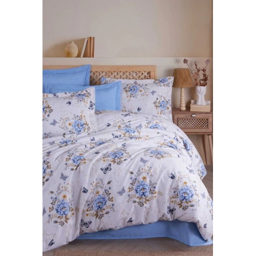 Double Bed Duvet Set Cotton Blue Butterfly