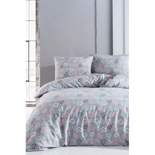 Double Size Duvet Cover Set Cotton Romantic Grey