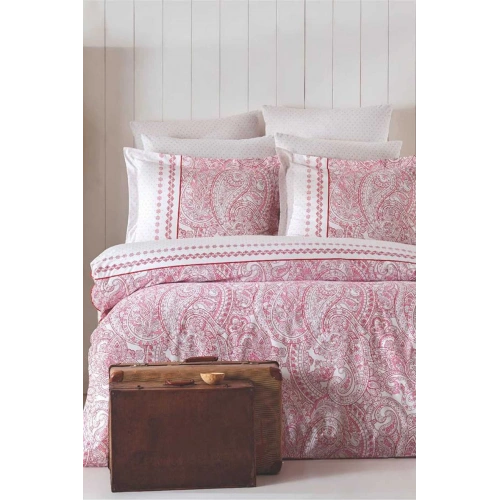 طقم شراشف سرير مزدوج قطن بتصميم فاينتج وردي بيسلي