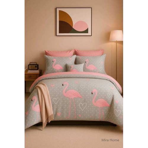 Çift Kişilik Pamuklu Nevresim Takımı Flamingo Love