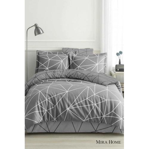 Çift Kişilik Pamuklu Nevresim Takımı Geo Line Gri