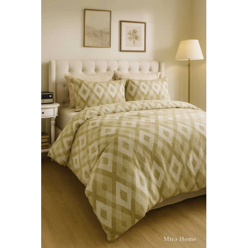 Çift Kişilik Pamuklu Nevresim Takımı İç İçe Baklava Desen