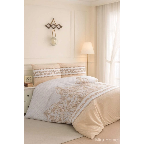 Çift Kişilik Pamuklu Nevresim Takımı Sarmaşık Bej