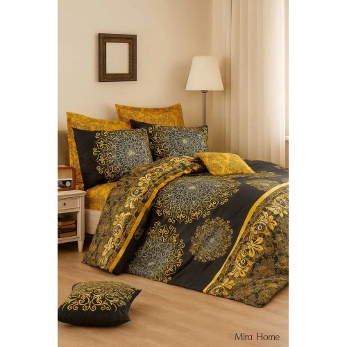 Çift Kişilik Pamuklu Nevresim Takımı Varaklı Desenli