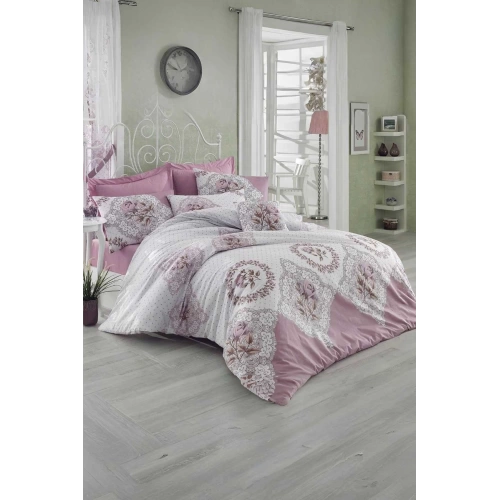 Çift Kişilik Ranforce Nevresim Takımı %100 Pamuklu Şimal Pembe