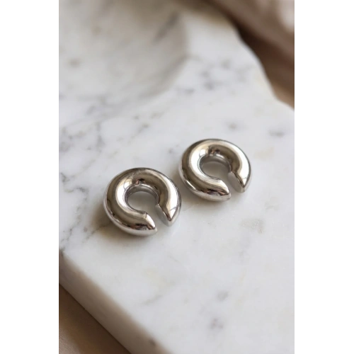 Çiftli Earcuff Küpe 30 Mm Gümüş Renk Çelik