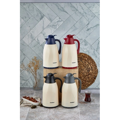 CKR-2075 1.3LT RENKLİ CAM HAZNELİ RETRO PLASTİK TERMOS (5365)